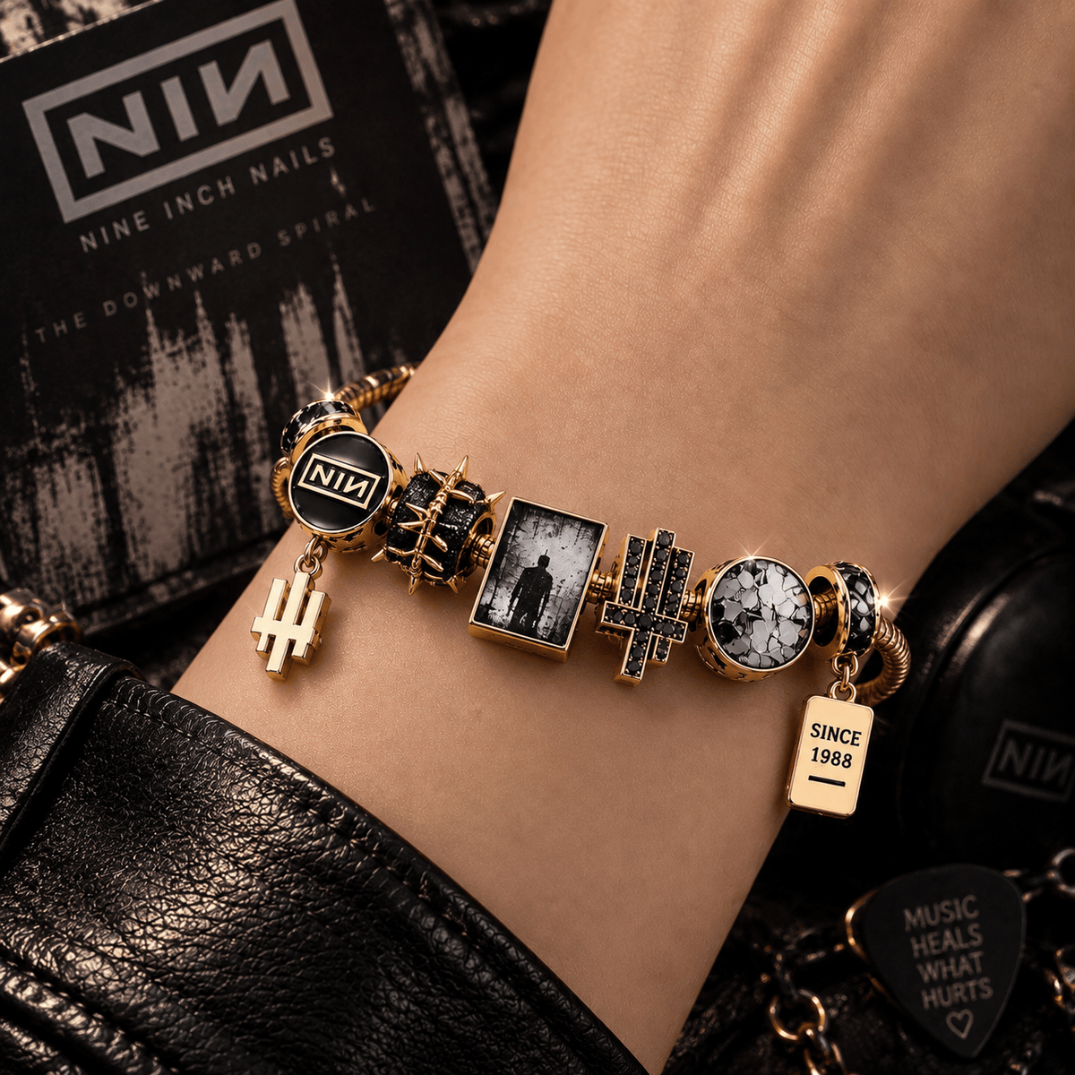NIN Gold Charm Bracelet Set PTT