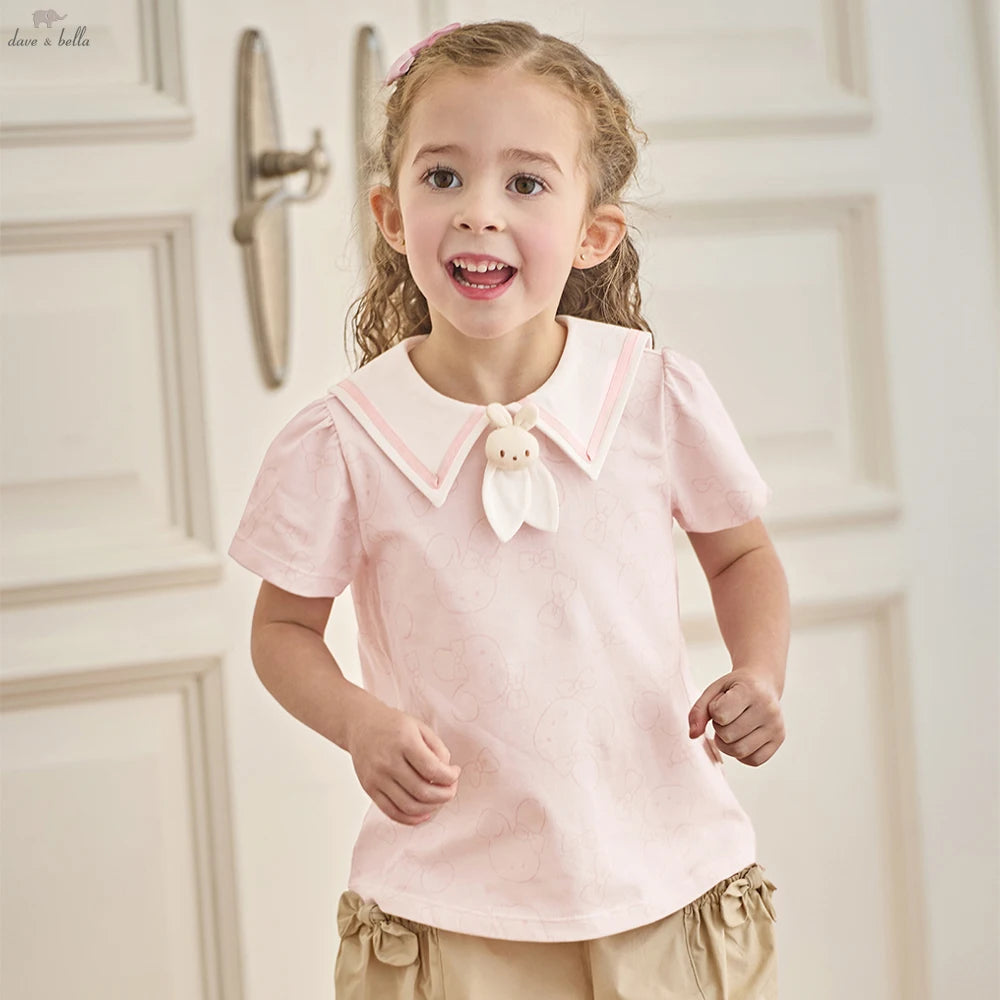 Dave Bella Girl Summer Printed T-shirts Kids Cartoon Tees Children Short Sleeve Cotton Tops Casual Outdoor Clothes DB2262394