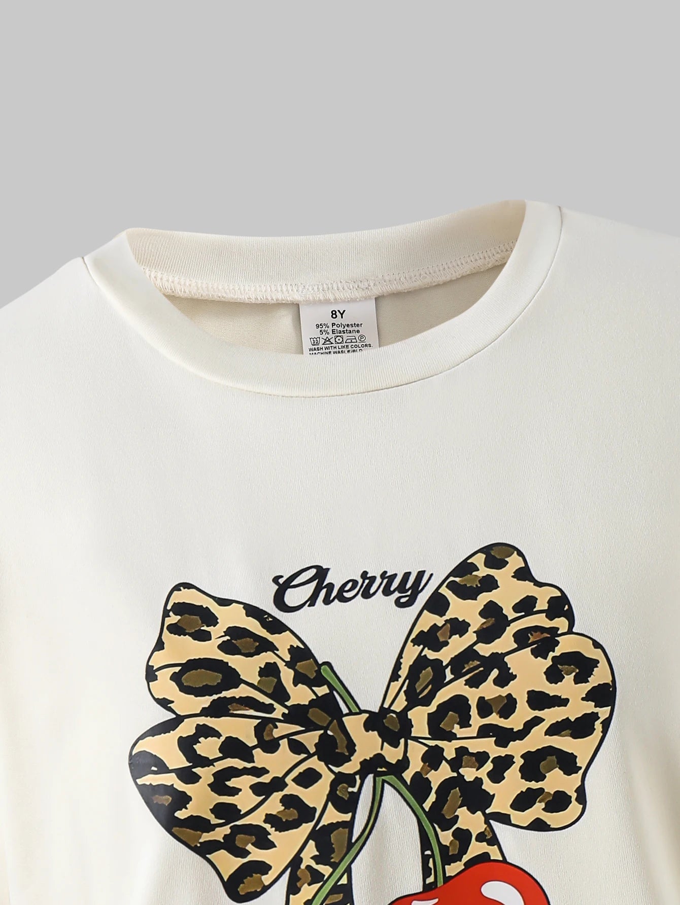 Internet Celebrity Hot-Selling Girls' Y2K Street Style Two-Piece Set |   Summer Leopard Print Bow Cherry Print T-Shirt & Ribbed Brown Flared Pants Set |   Children's Fashionable Two-Piece Matching Set