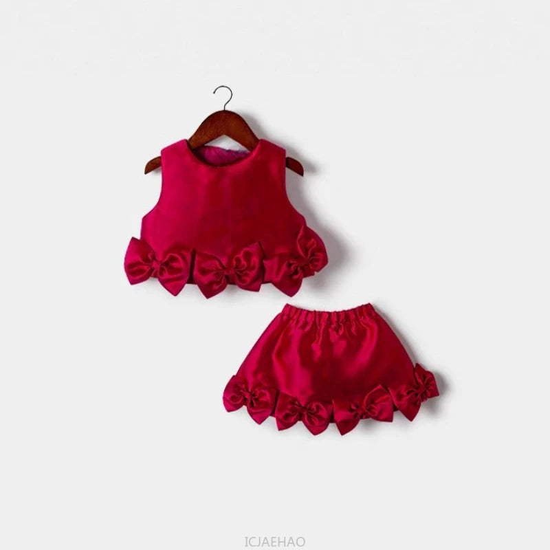 Teen Girl Clothes French Style Girls Sleeveless Princess Dress Kids Fashion Outfit Vestido Children Floral Skirt 2 Piece Set